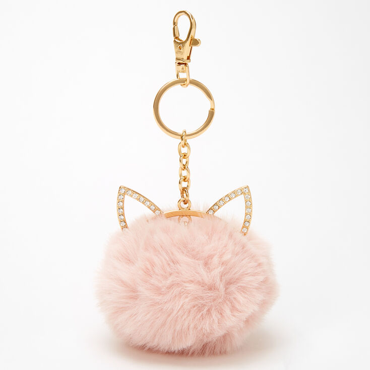 Claire's Porte-clés chat pompon couleur dorée - Rose tendre