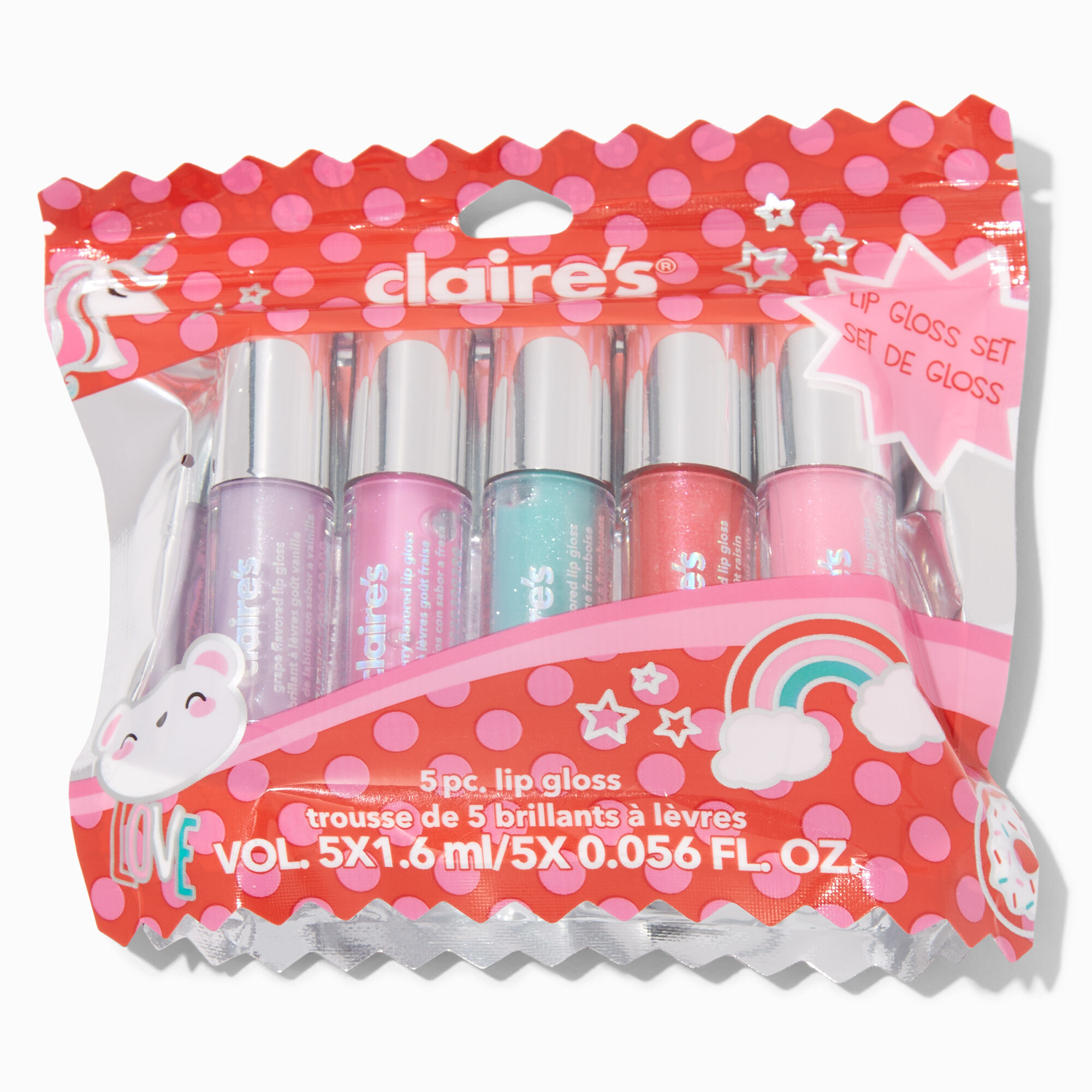 Claire's Accessories Glitter Lip Gloss Kit for Girls in a Butterfly  Gemstone Heart Case