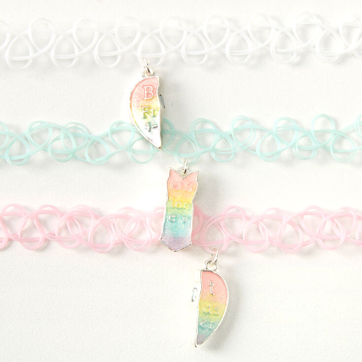 Best Friends Pastel Heart Glow In The Dark Tattoo Choker Necklaces - 3 Pack,