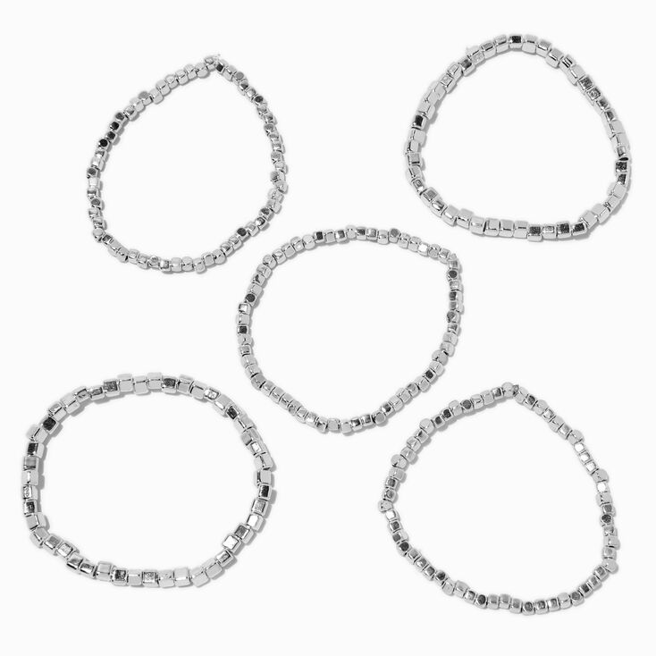 Silver-tone Square Stackable Bangle Bracelets - 5 Pack,