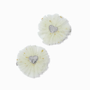 Heart Gold Bow Rosette Hair Clips - 2 Pack,