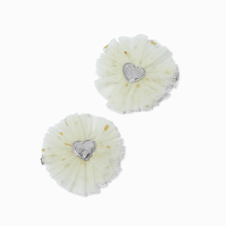 Heart Gold Bow Rosette Hair Clips - 2 Pack,