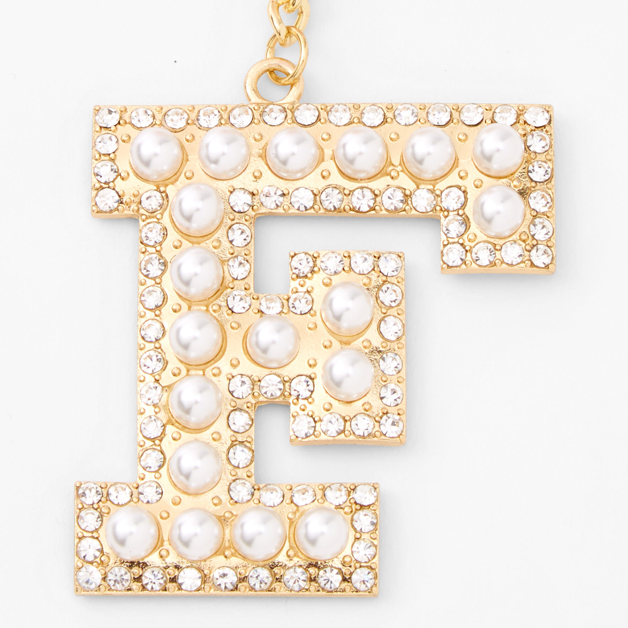 Gold Bling Initial Pom Pom Keyring - Pink, F,