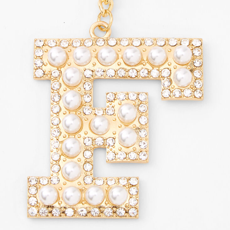 Gold Bling Initial Pom Pom Keychain - Pink, F,