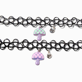 Best Friends Checkered Mushroom Tattoo Choker Necklaces - 2 Pack,