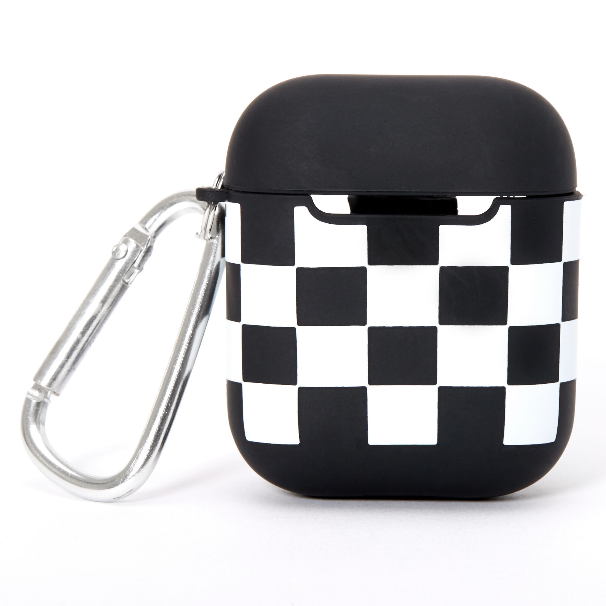 Black & White Checkered Silicone Earbud Case Cover - Compatible