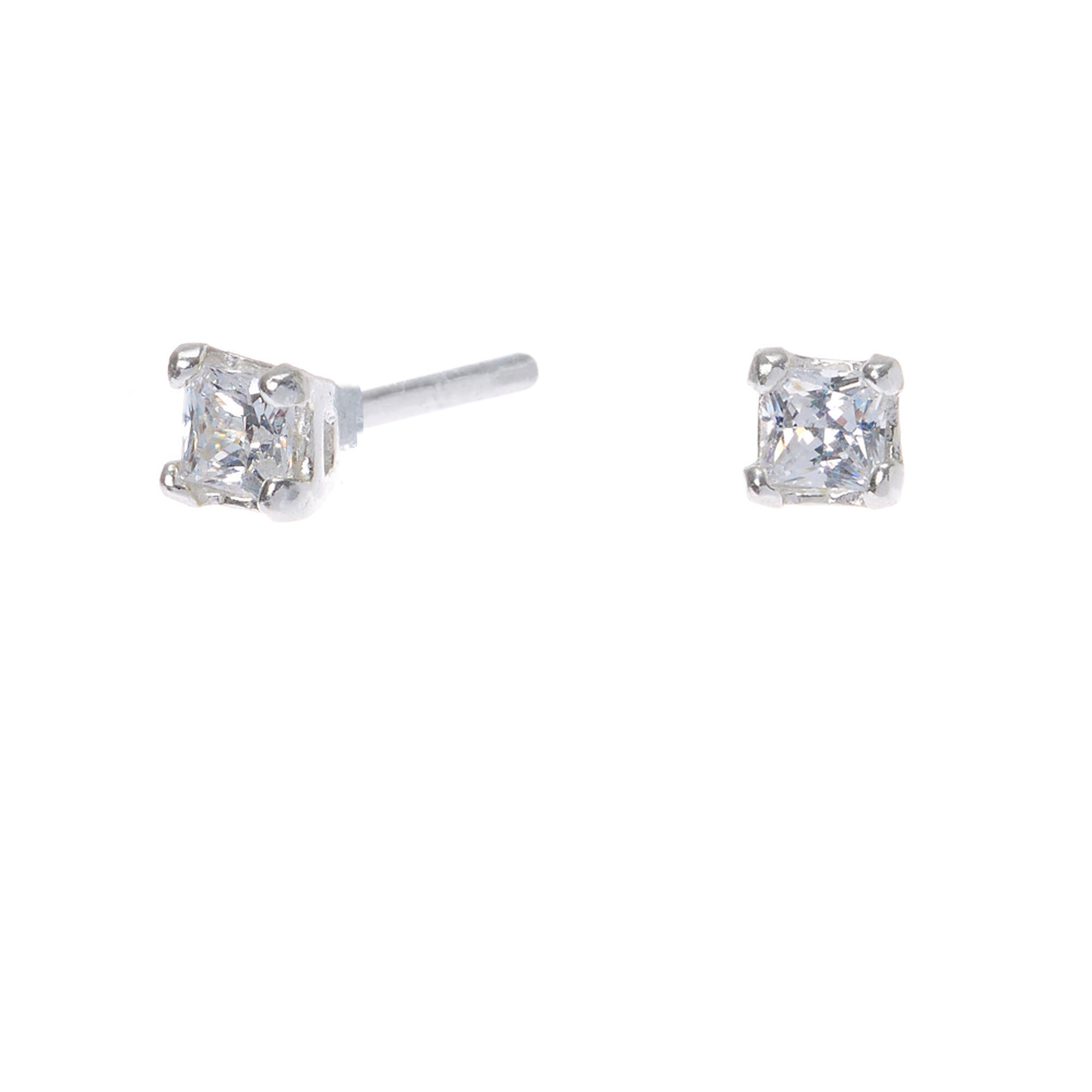Sterling Silver Cubic Zirconia 3MM Square Stud Earrings | Claire's US