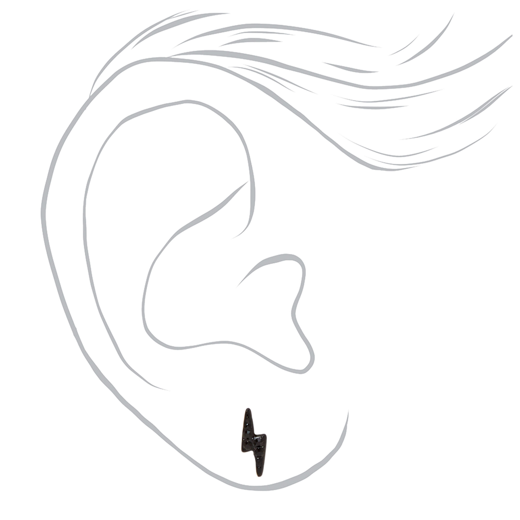 Sterling Silver Jet Black Crystal Lightning Bolt Stud Earrings,