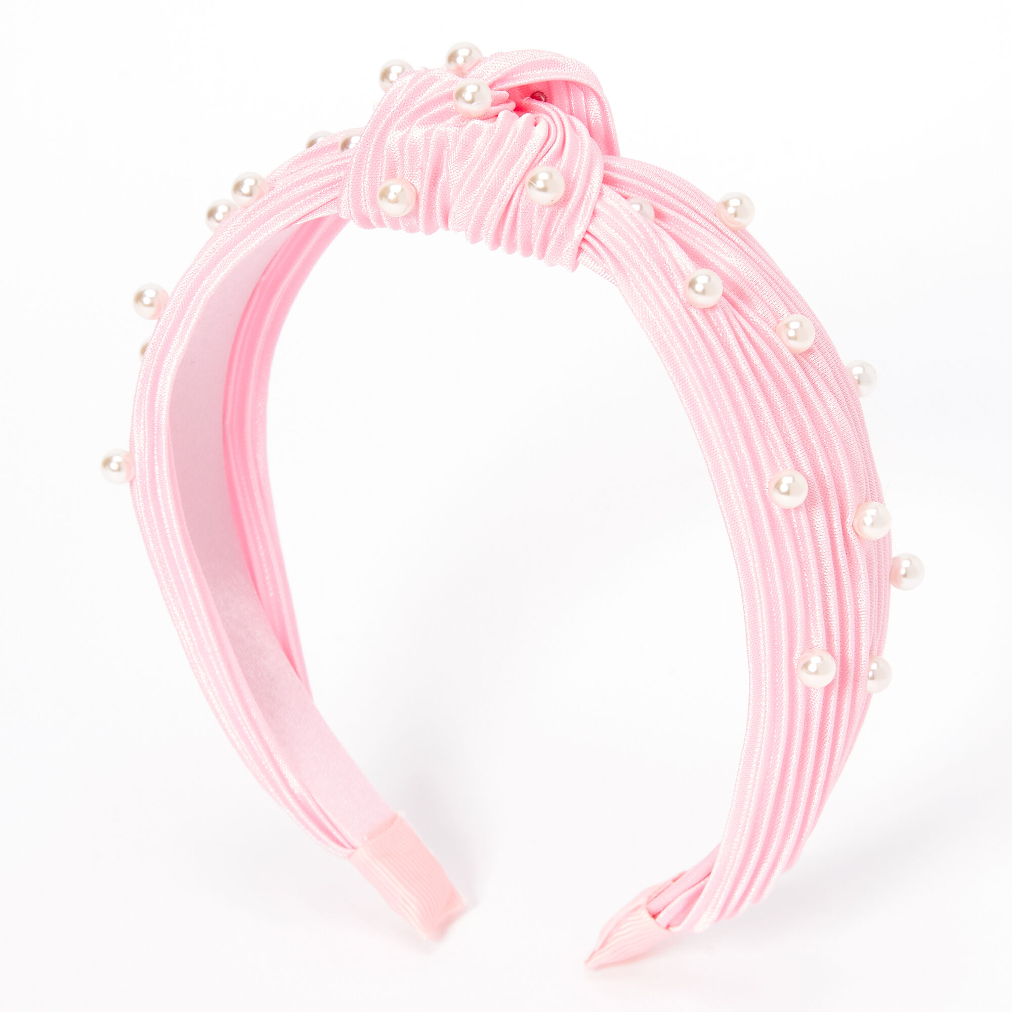 Claire's Club Pearl Pleated Knotted Headband - White,
