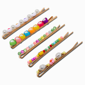Cute Mixed Beaded Bobby Pins - 5 Pack,