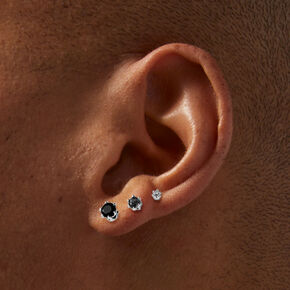 Clous d&#39;oreilles empilables en zircon cubique transparent, gris et noir, couleur argent&eacute;e - Lot de 3,