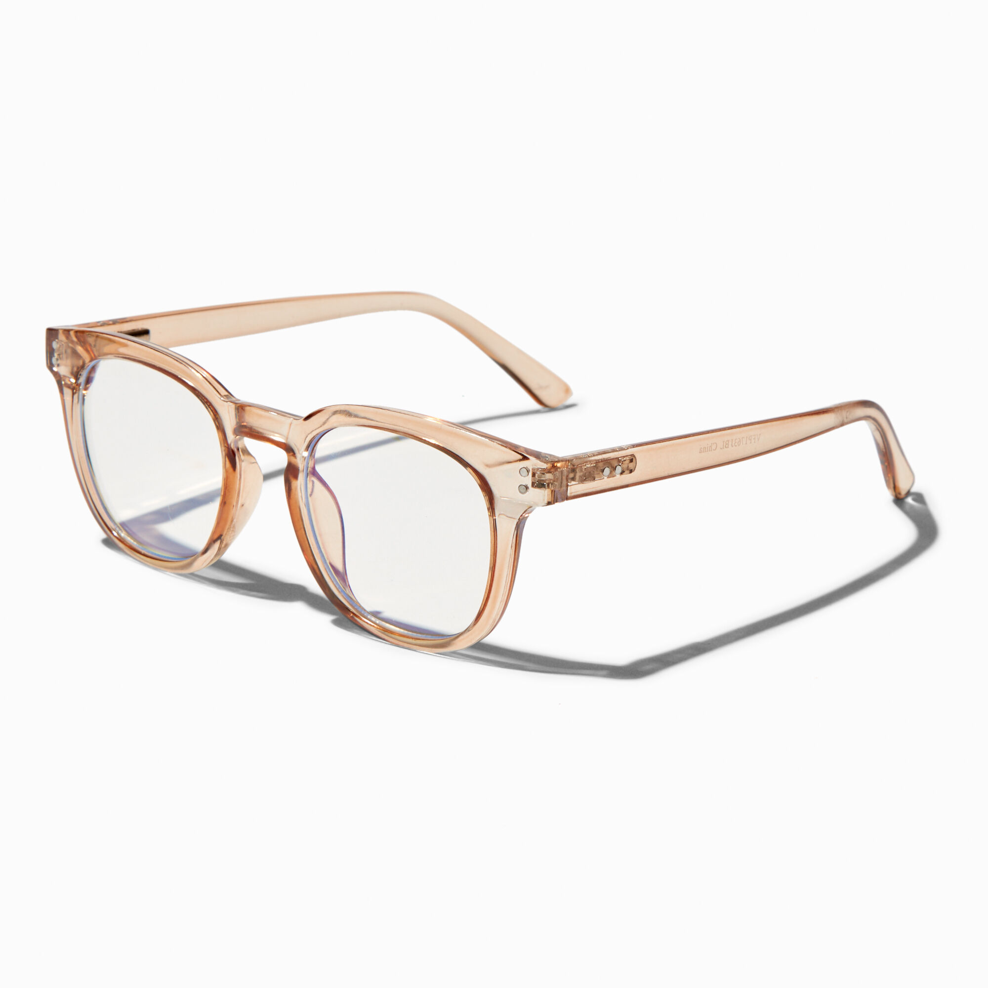 Lunettes rondes translucides a verres transparents avec reduction de la lumiere bleue Marron clair