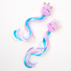 Claire&#39;s Club Unicorn Pom Faux Hair Clip In Extensions - 2 Pack,