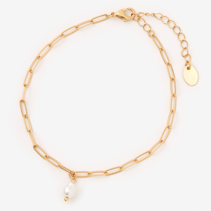 Gold Pearl Paper Clip Chain Anklet | Claire's