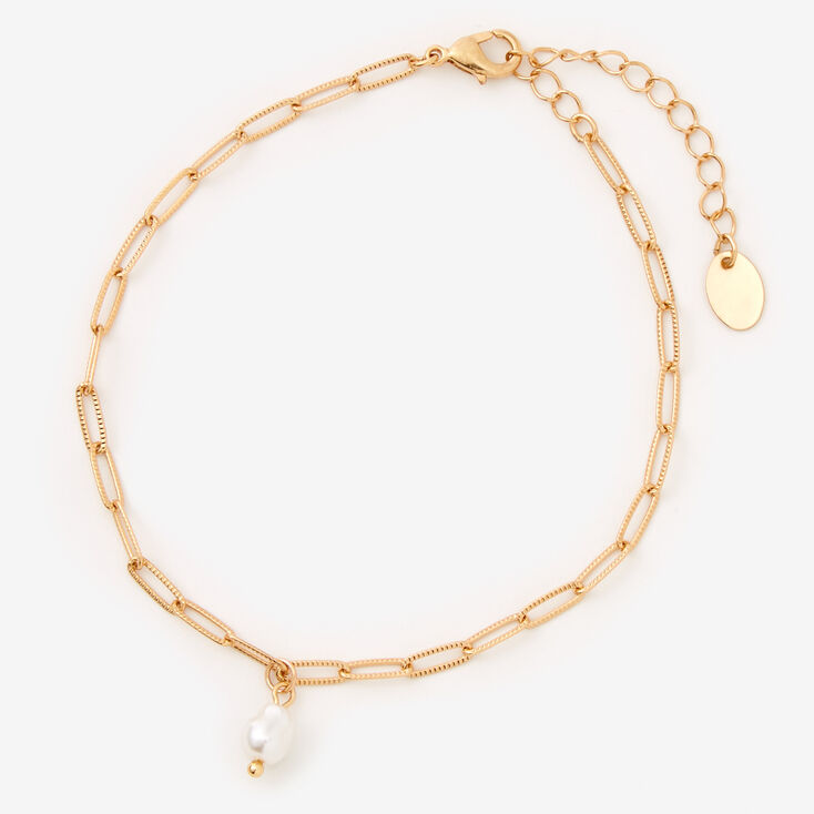 Gold Pearl Paper Clip Chain Anklet,