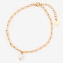 Gold Pearl Paper Clip Chain Anklet,