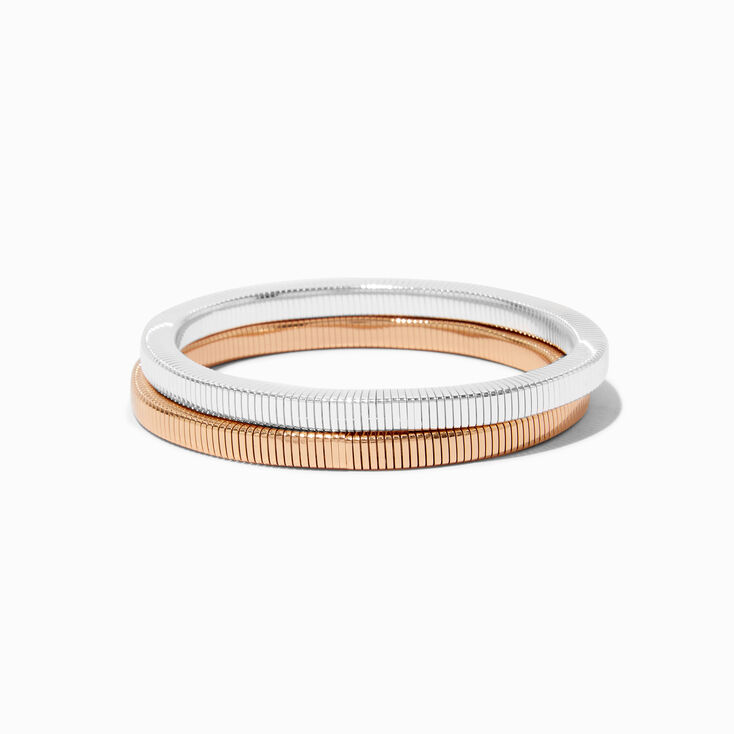 Mixed Metal Spring Bangle Bracelets - 2 Pack,