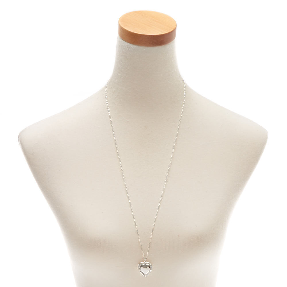 Silver Heart Long Locket Pendant Necklace,