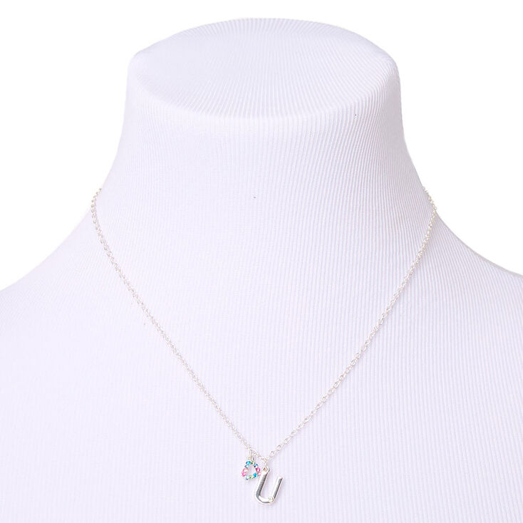 Silver Rainbow Initial Jewellery Gift Set - U, 4 Pack,