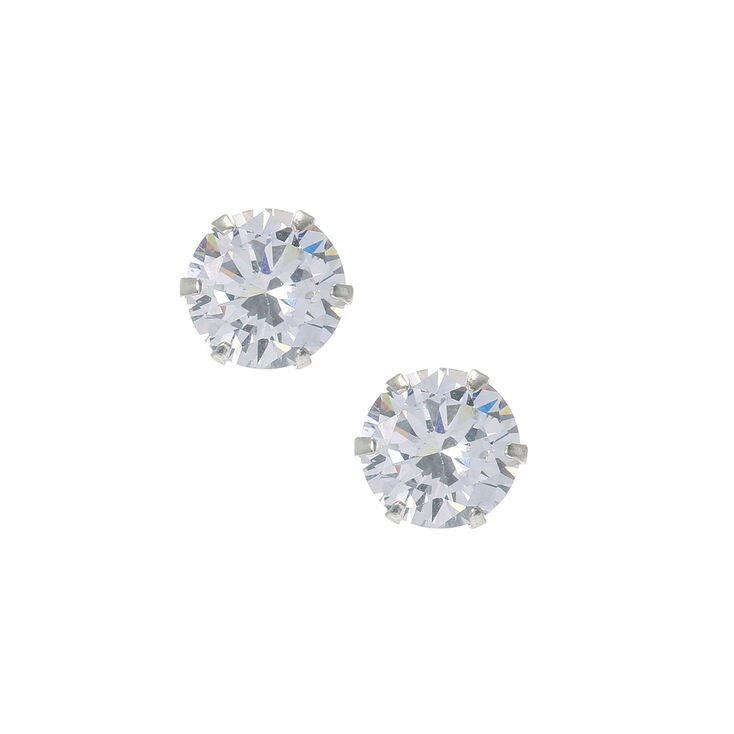 8mm Sterling Silver Large Cubic Zirconia Stud Earrings Claire S Us 8mm Sterling Silver Large Cubic Zirconia Stud Earrings