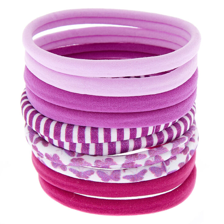 Butterfly Print Hair Bobbles - Purple, 10 Pack,