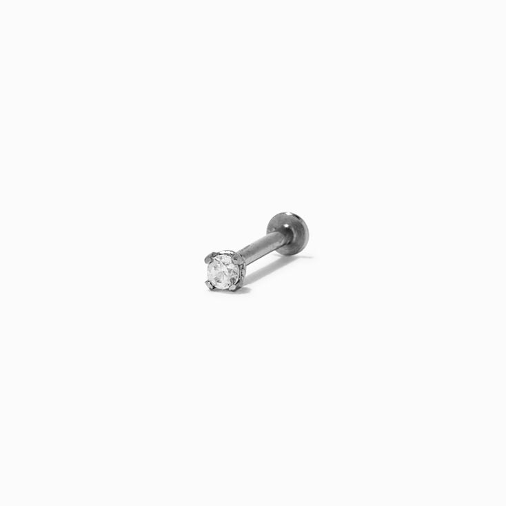 20G Silver-tone Stainless Steel Cubic Zirconia Threadless Nose Stud,