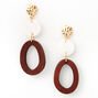 Gold 3&quot; Hammered Wooden Drop Earrings - Brown,