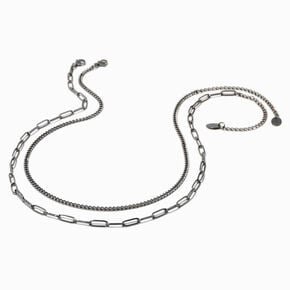 Silver-tone Stainless Steel Curb &amp; Paperclip Chain Necklaces - 2 Pack ,