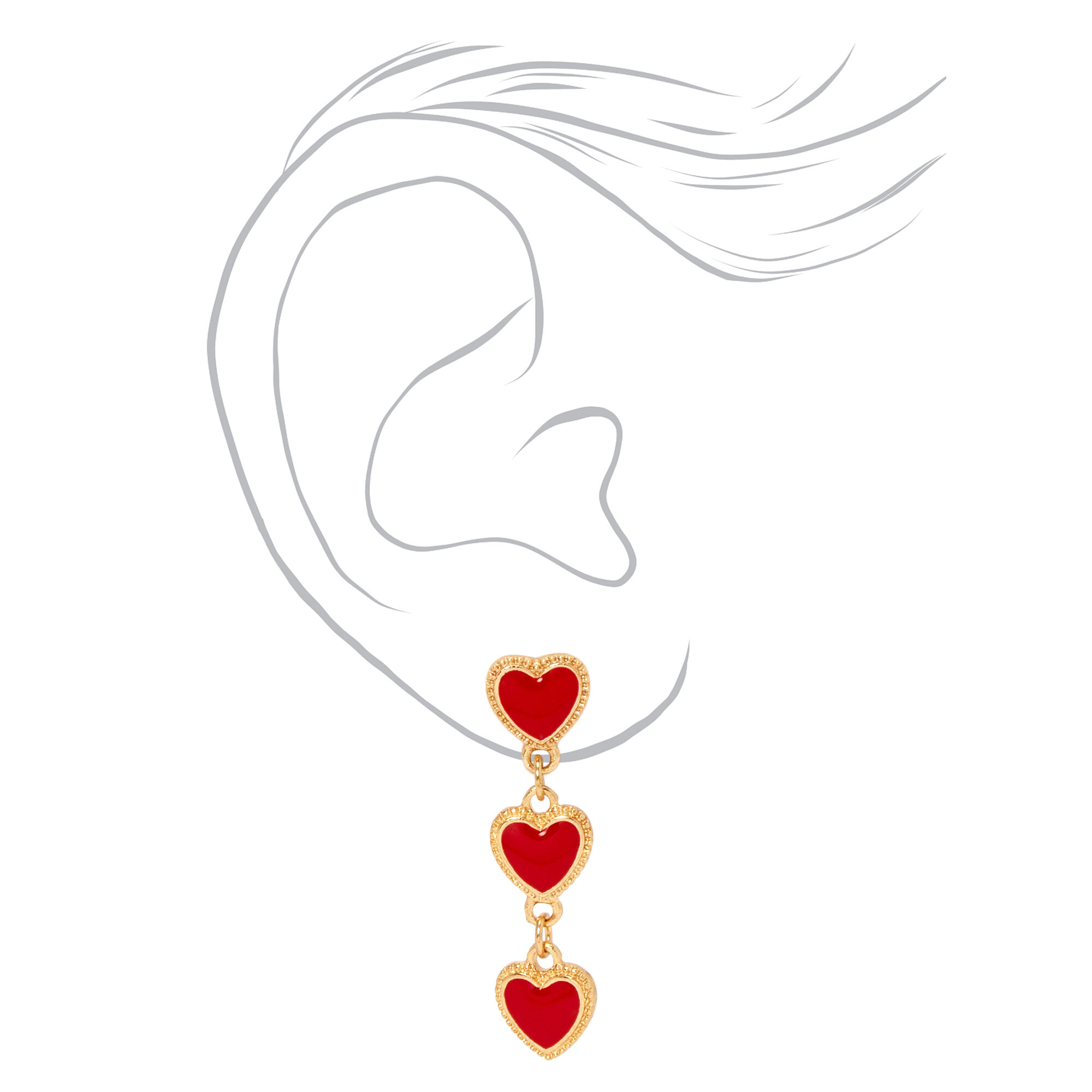 Gold Heart Linear Drop Earrings,
