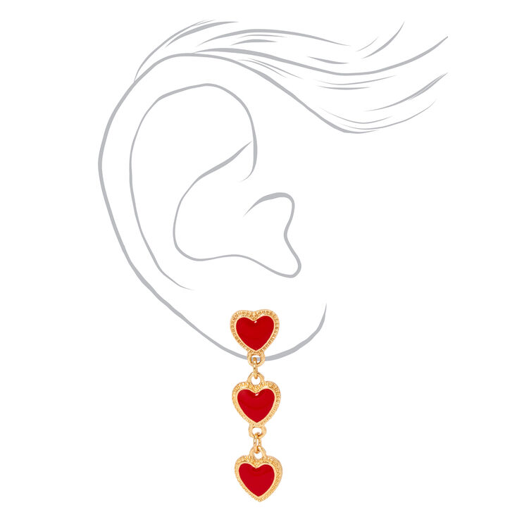 Gold Heart Linear Drop Earrings,