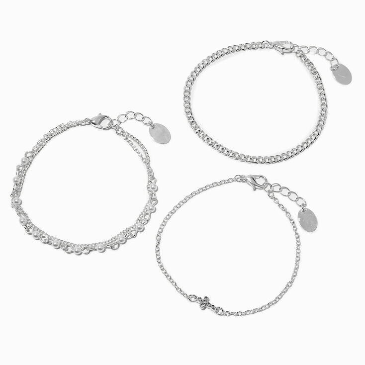 Silver-tone Crystal Cross Bracelet Set - 3 Pack | Claire's US