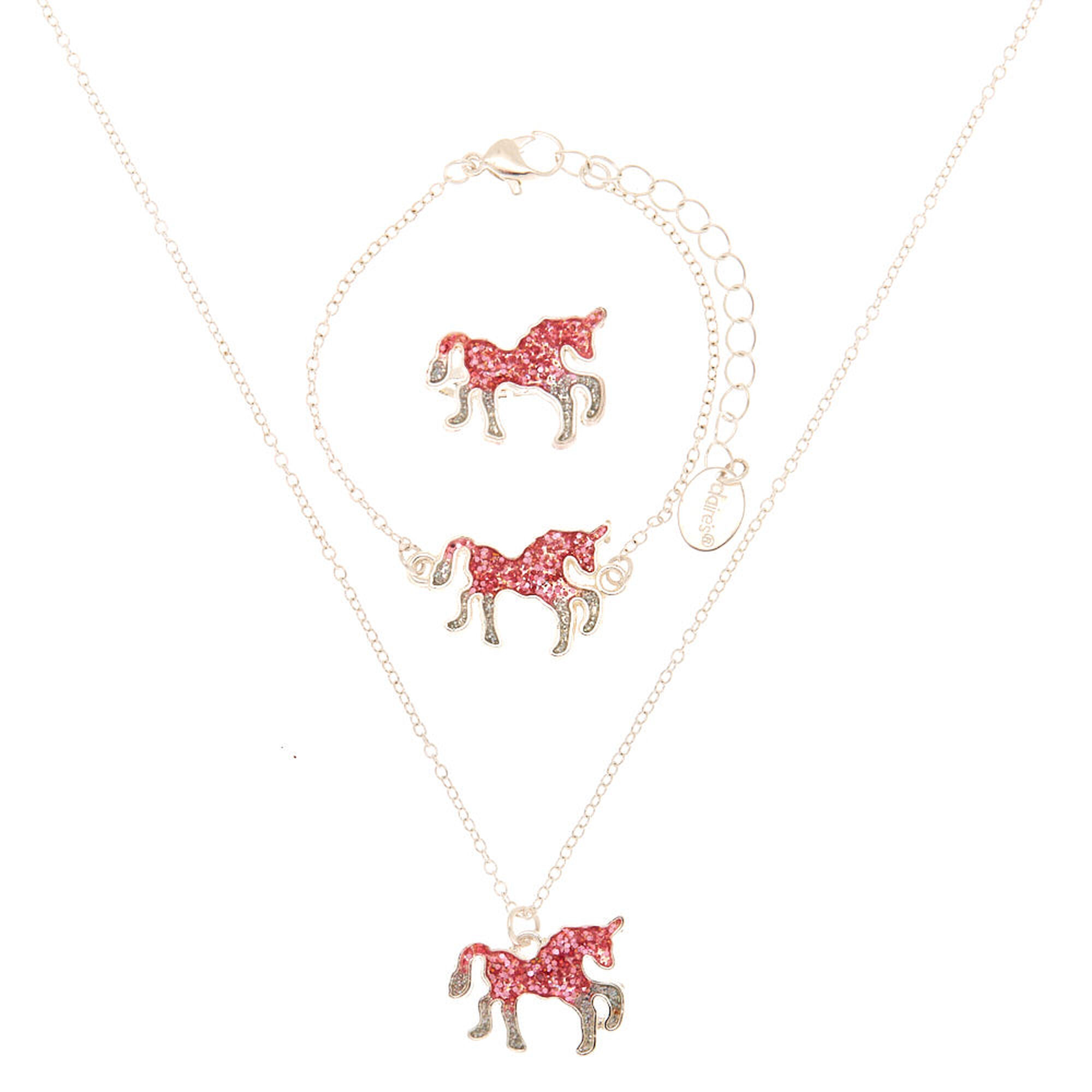 Claire S Club Glitter Unicorn Jewellery Set Pink 3 Pack Claire S