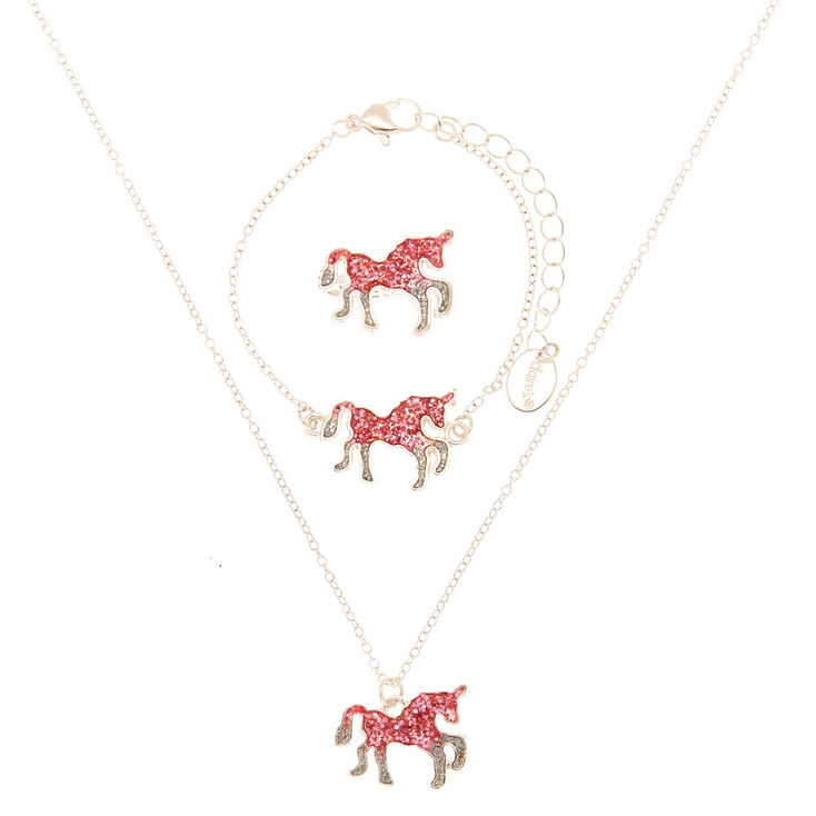 Claire S Club Glitter Unicorn Jewelry Set Pink 3 Pack Claire S Us