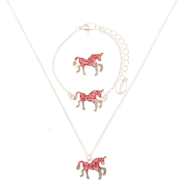 Claire&#39;s Club Glitter Unicorn Jewellery Set - Pink, 3 Pack,