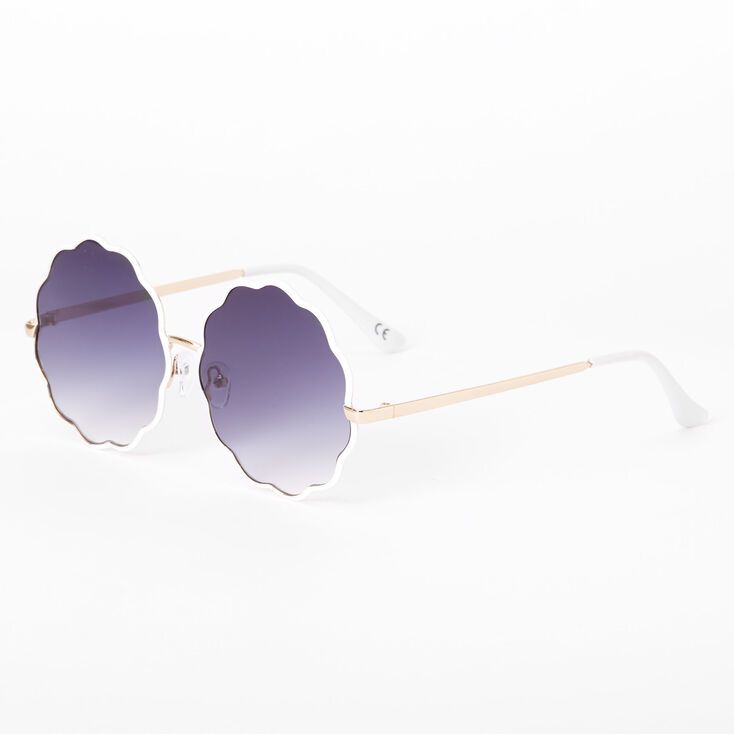 Lunettes de soleil rondes festonn&eacute;es - Blanc,