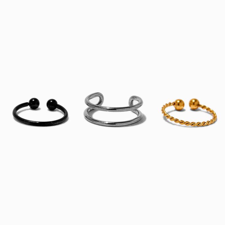 Mixed Metal Titanium Faux Lip Rings - 3 Pack ,