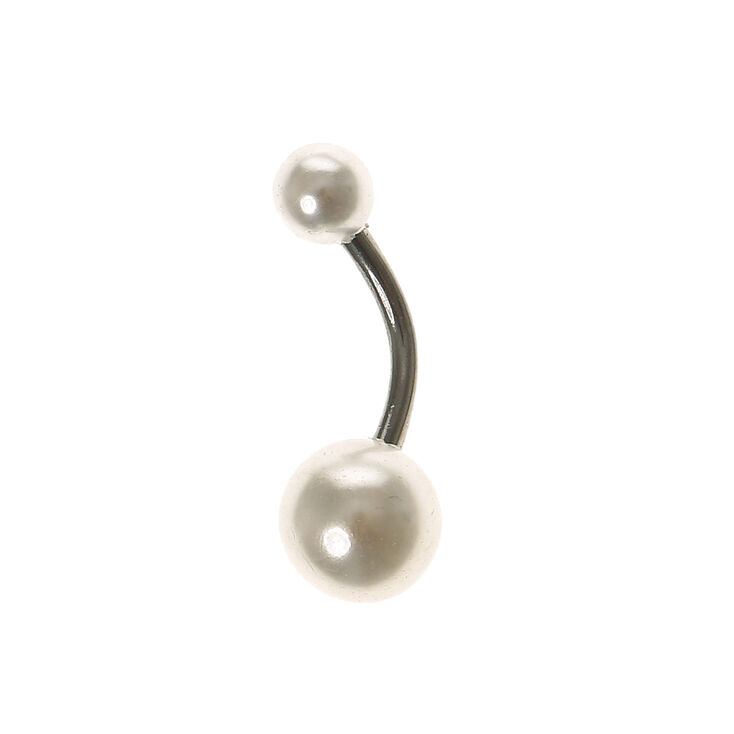 14G Pearl Belly Ring - White,