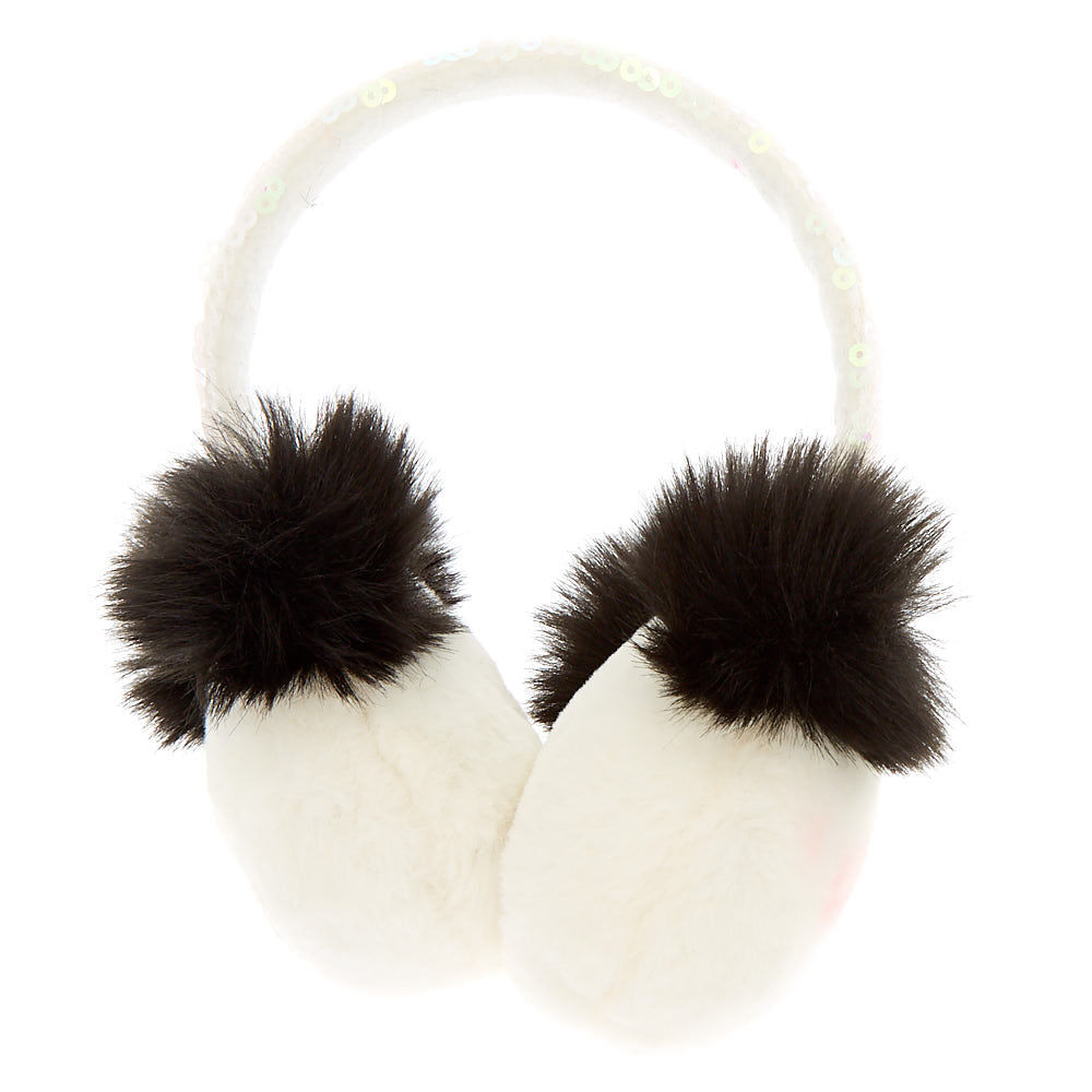 Paige the Panda Iridescent Sequin Ear Muffs - White,