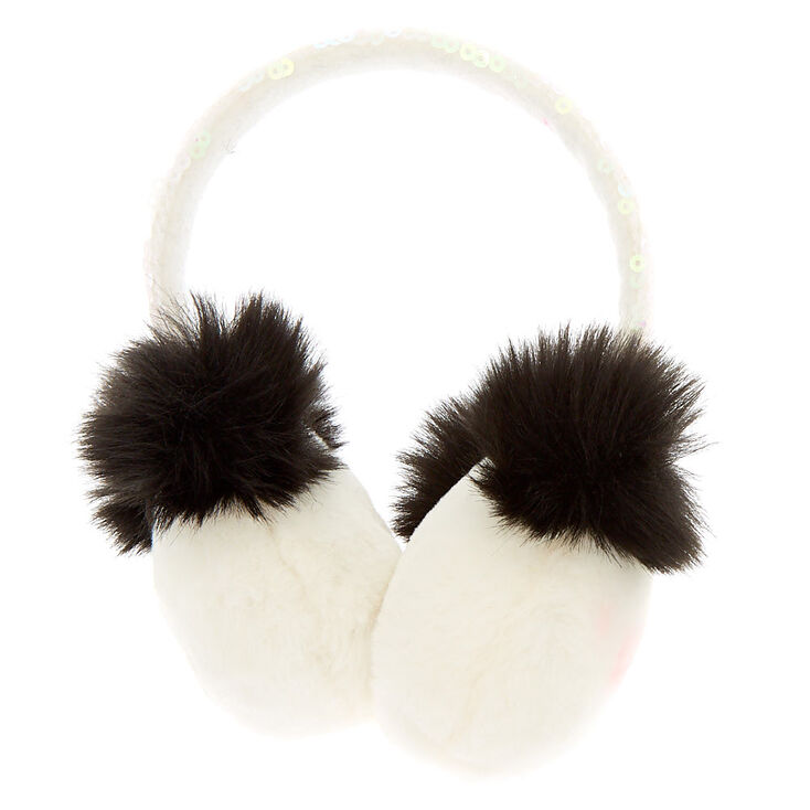 Paige the Panda Iridescent Sequin Ear Muffs - White,