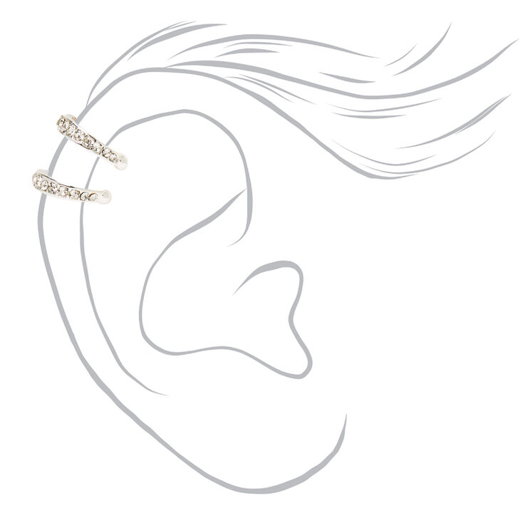 Silver Double Row Crystal Ear Cuff,