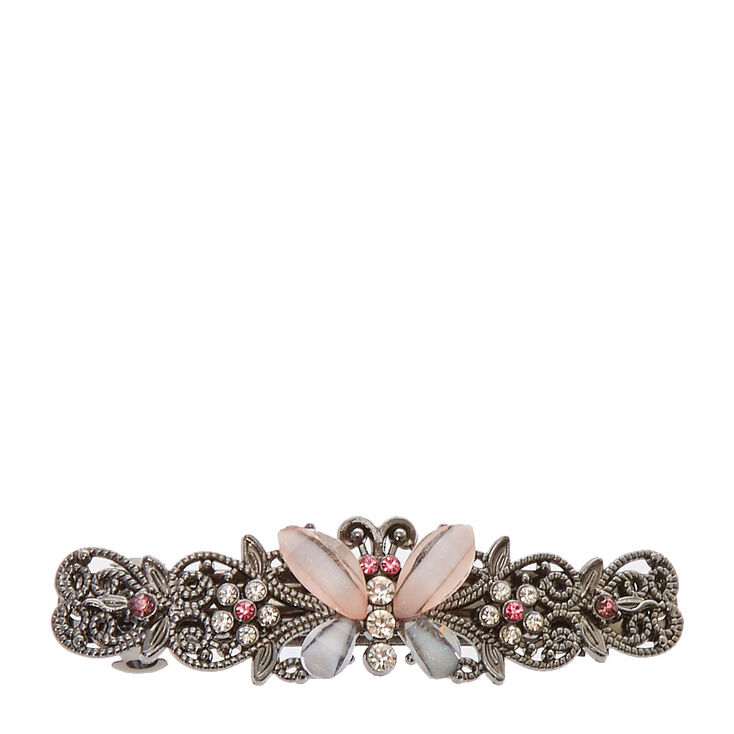 Hematite Butterfly Hair Barrette - Pink,