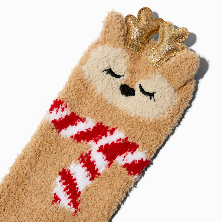 Holiday Reindeer Fuzzy Slipper Socks,