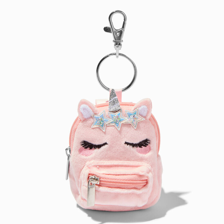 Porte-cl&eacute;s mini sac &agrave; dos licorne rose,