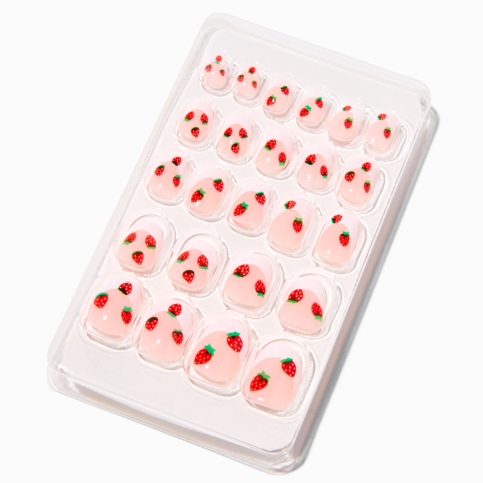 View Claires Strawberry French Coffin Press On Vegan Faux Nail Set 24 Pack information