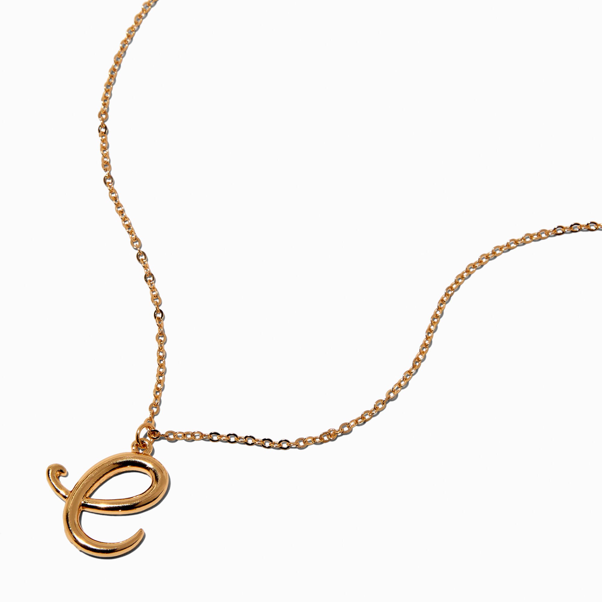 Gold-tone Curly Script Initial Pendant Necklace - E,