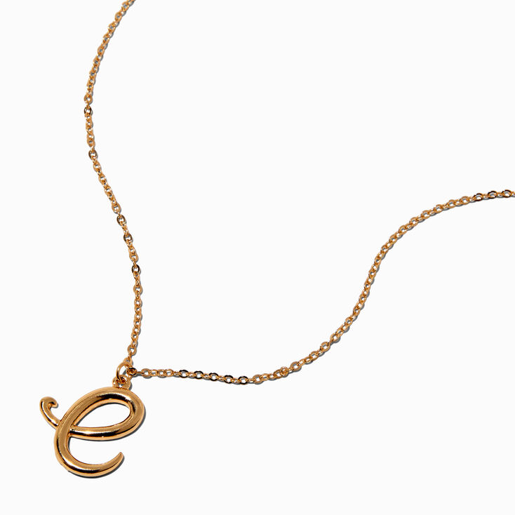 Gold-tone Curly Script Initial Pendant Necklace - E,