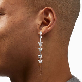 Silver-tone Cubic Zirconia Butterfly Vine 3.5&quot; Clip-On Drop Earrings,
