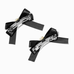 Black Floral Embellished Bow Hair Clips - 2 Pack,