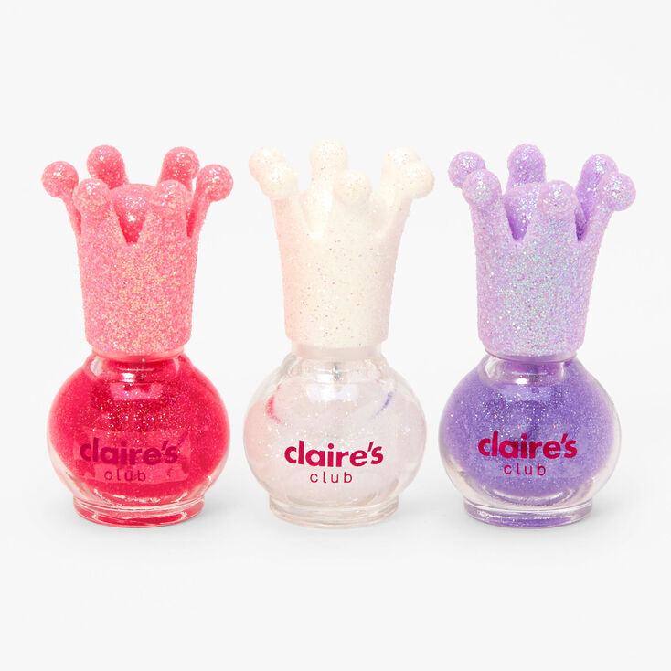 Claire&#39;s Club Mini Glitter Crown Peel-Off Nail Polish Set - 3 Pack,
