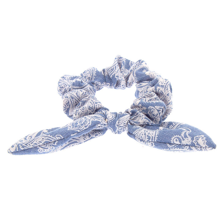 Paisley Denim Knotted Bow Hair Scrunchie,